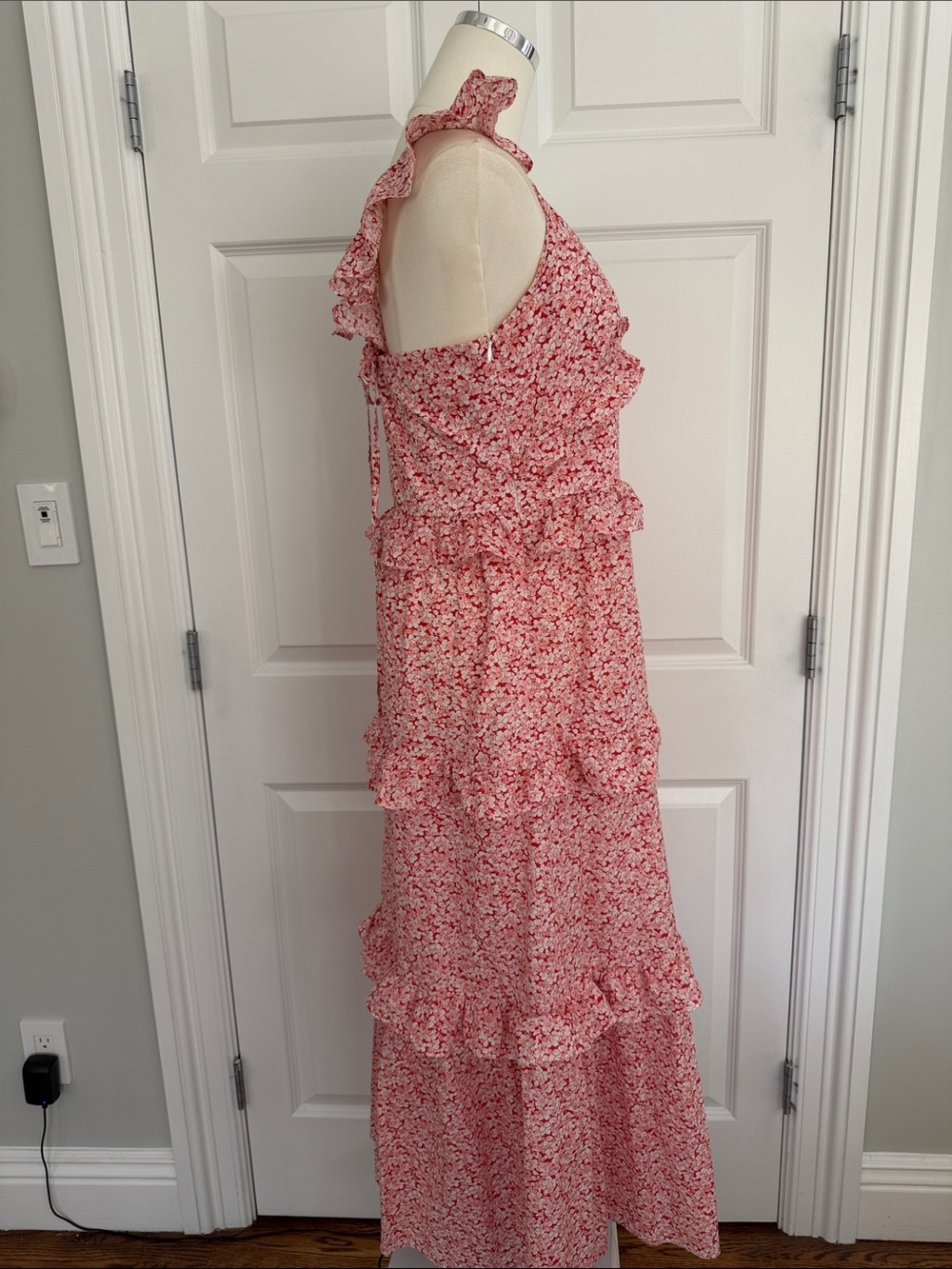 Petal & Pup Pink Floral Ruffle Maxi Dress - Sleeveless 100% Cotton V-Neck Size 8 - Picture 7 of 14